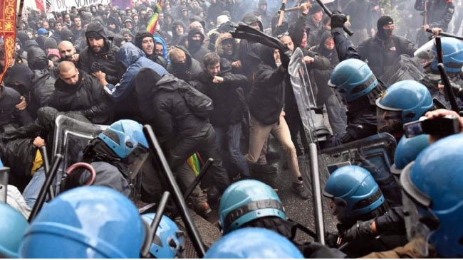 تظاهرات ضددولتی در فلورانس ایتالیا به خشونت کشیده شد